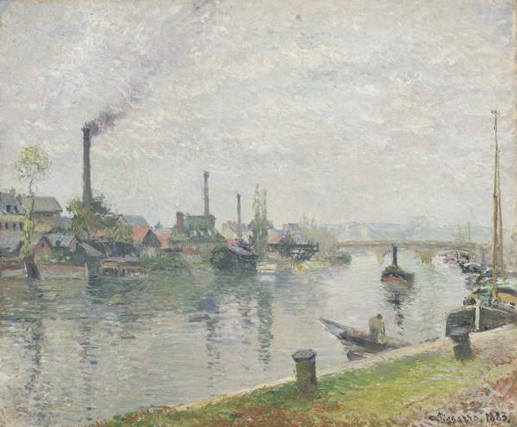 Detail of L'IIle Lacroix à Rouen, 1883 by Camille Pissarro