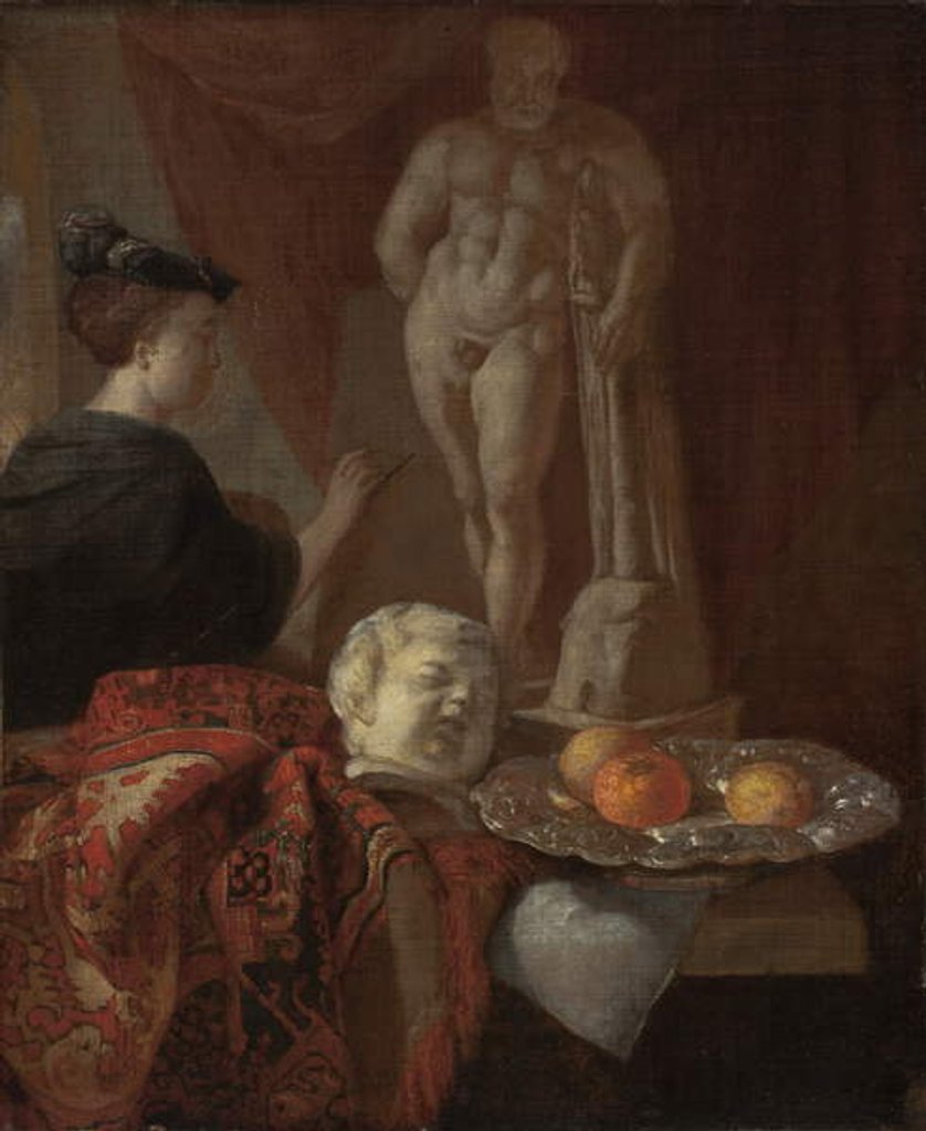 Detail of Still Life and a Woman at an Easel, late 1600s by Johannes Voorhout