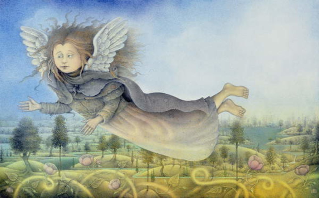 Detail of Flying Fairy Over Landscape by Wayne Anderson