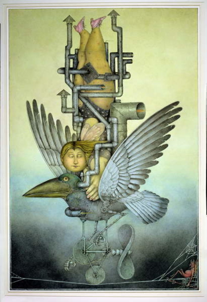 Detail of Balancing Girl on Mechanical Bird on Tightrope by Wayne Anderson