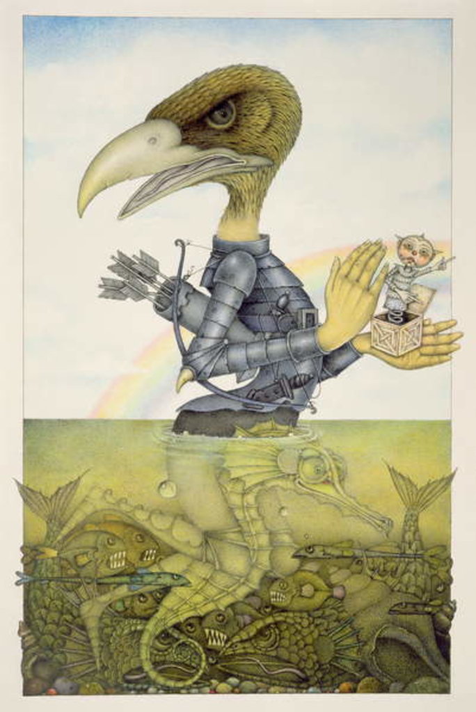 Detail of Bird in Armour on Sea Horse by Wayne Anderson