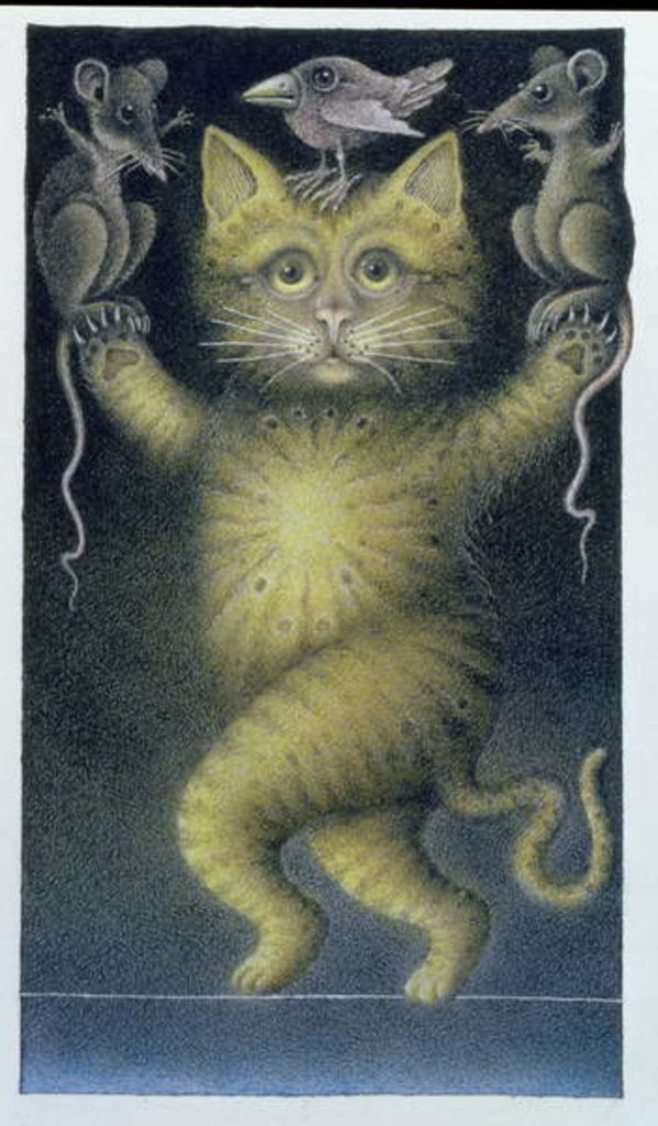 Detail of Cat on a Tightrope, balancing with Bird and Mice by Wayne Anderson