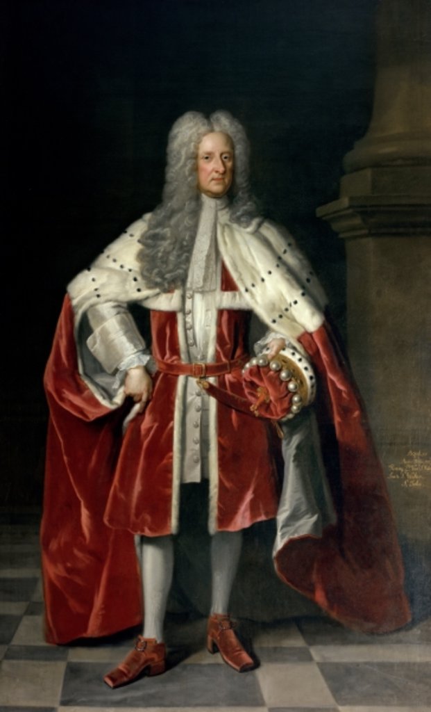 Detail of Portrait of Henry, 1st Viscount St. John in his coronation robes, 1727 by Godfrey Kneller
