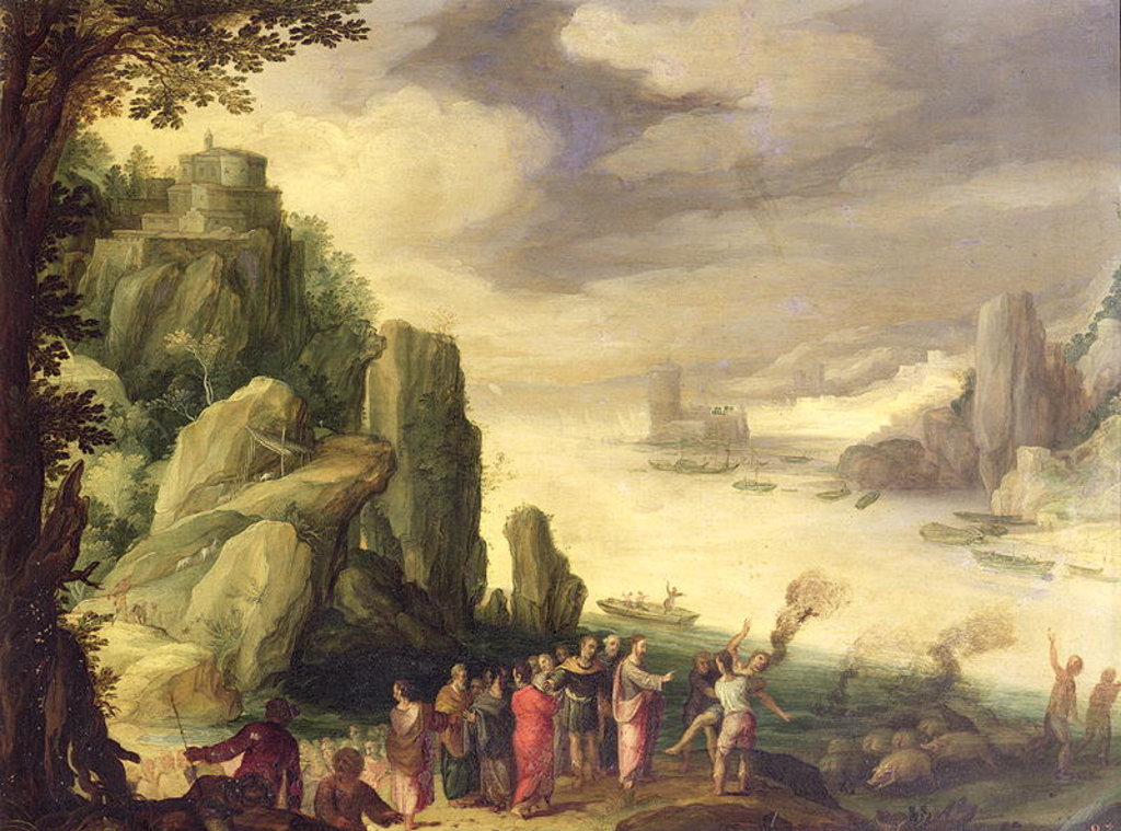 Detail of Christ casting out devils by Paul Brill or Bril