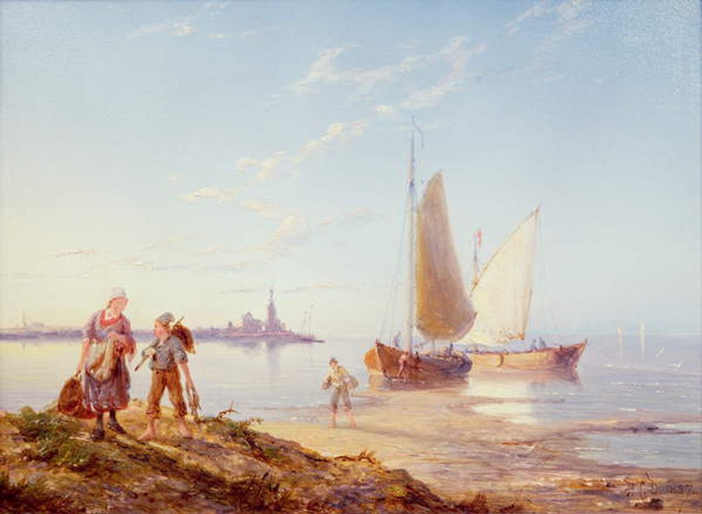 Detail of Fishing Boats off the Shore, 1887 by Pieter Cornelis Dommerson