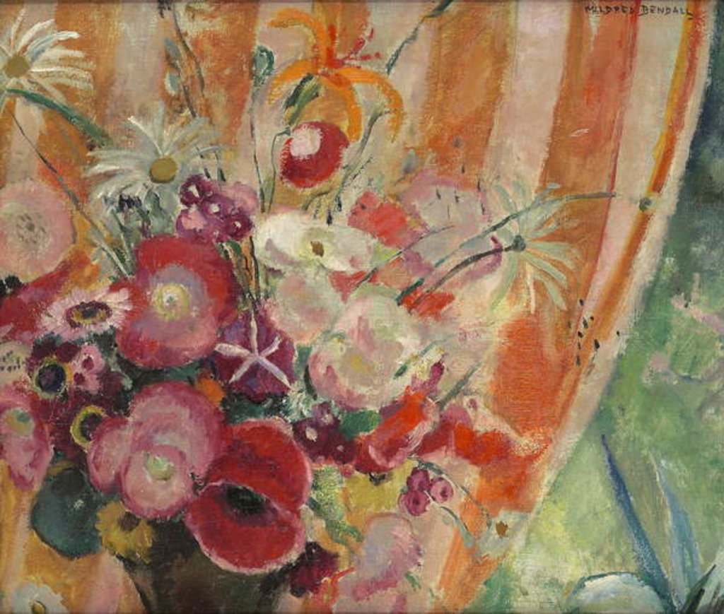 Detail of Orange striped curtain, c.1926 by Mildred Bendall