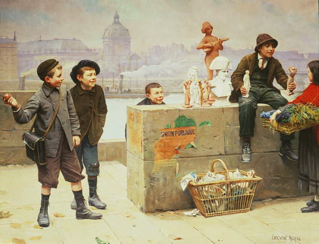 Detail of Young Pedlars on the Pont Des Arts, Paris by Paul Charles Chocarne-Moreau
