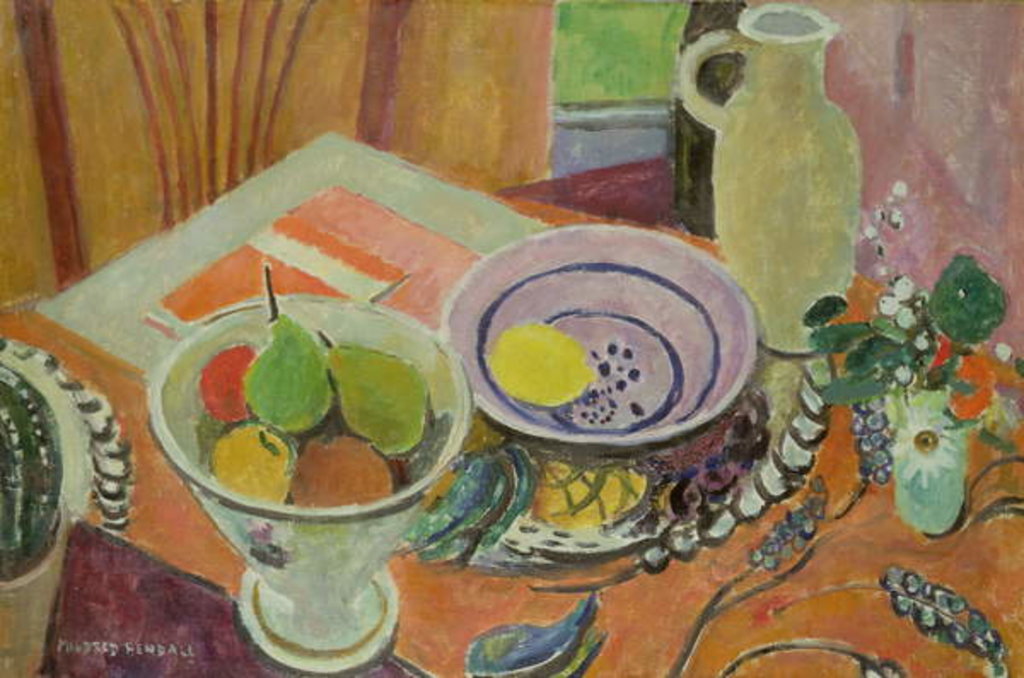 Detail of Pottery and Fruit on a Table by Mildred Bendall
