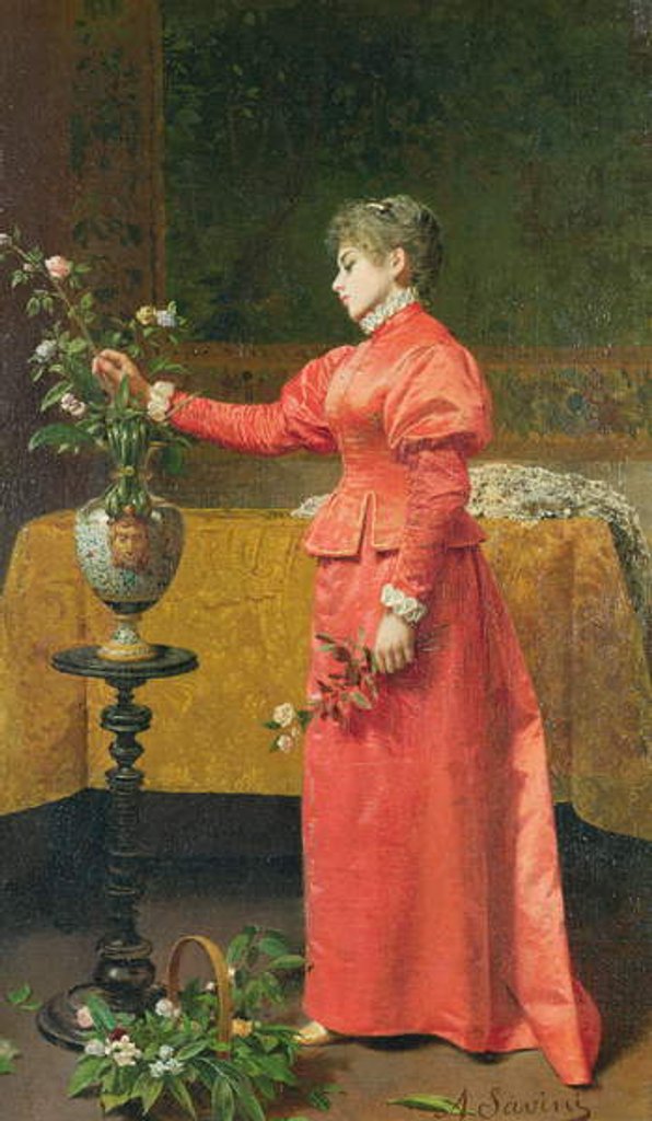 Detail of Woman arranging a vase of flowers by Alfonso Savini