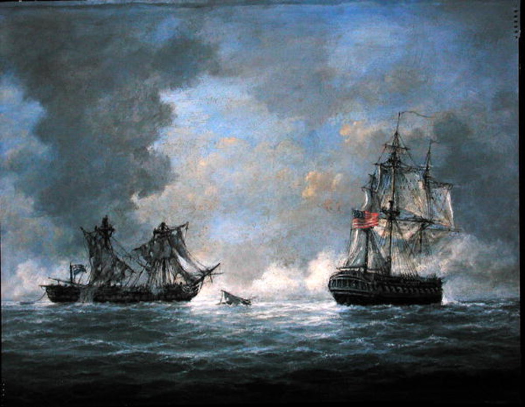 Detail of The action between U.S Frigate 'United States' and the British frigate 'Macedonian' off the Canary Islands on October 25th, 1812 by Richard Willis