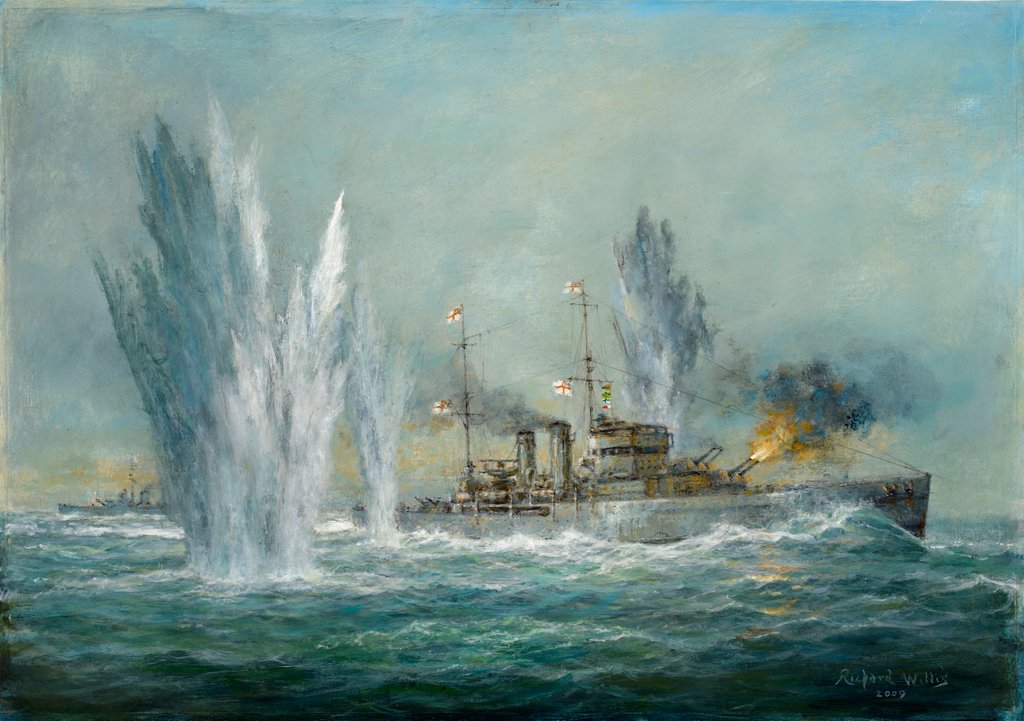 Detail of HMS Exeter engaging in the Graf Spree at the Battle of the River Plate, 2009 by Richard Willis