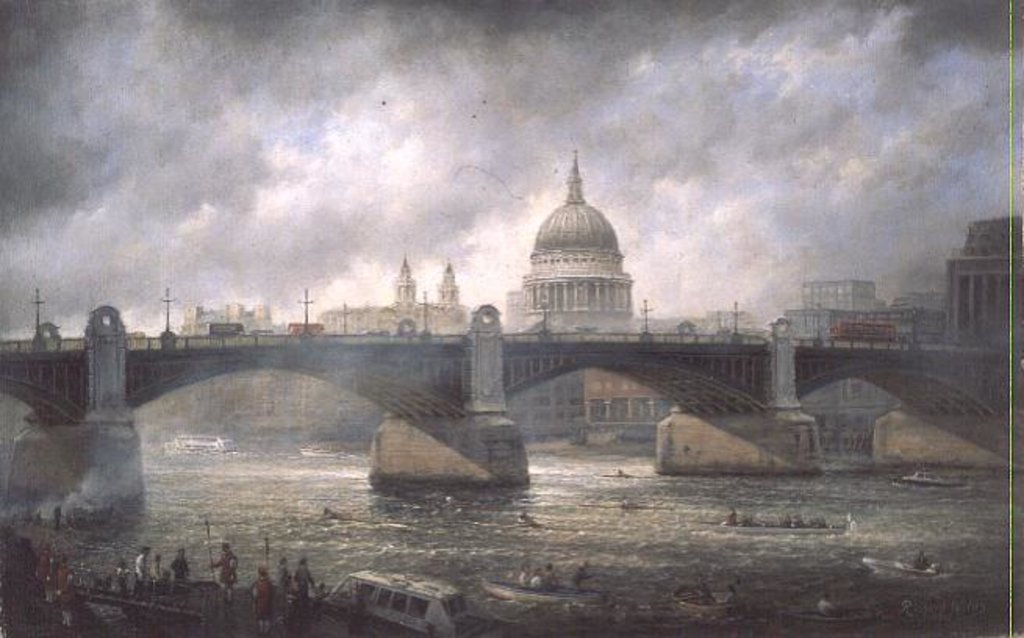 Detail of St. Paul's Cathedral from the Southwark Bank, Doggett Coat and Badge Race in Progress by Richard Willis