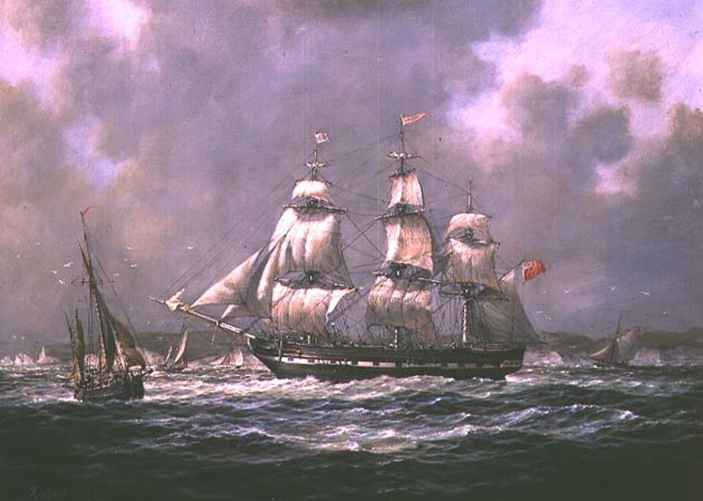 Detail of East Indiaman H.C.S. 'Thomas Coutts' off the Needles, Isle of Wight by Richard Willis