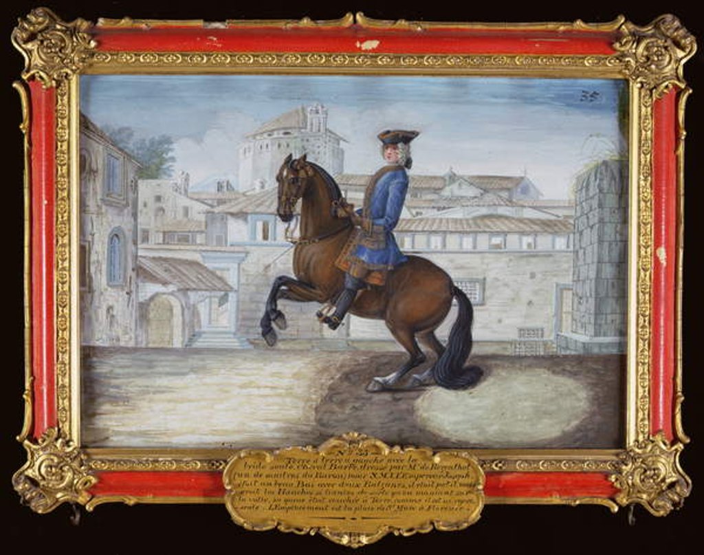 Detail of No. 35 A Barbary bay horse of the Spanish Riding School performing a dressage movement in St. Mark's Square, Florence by Baron Reis d' Eisenberg