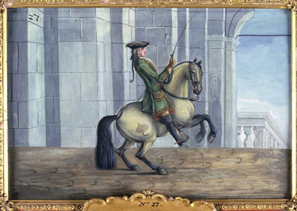 Detail of No. 27 A grey horse of the Spanish Riding School performing a dressage movement called the 'Levade' by Baron Reis d' Eisenberg