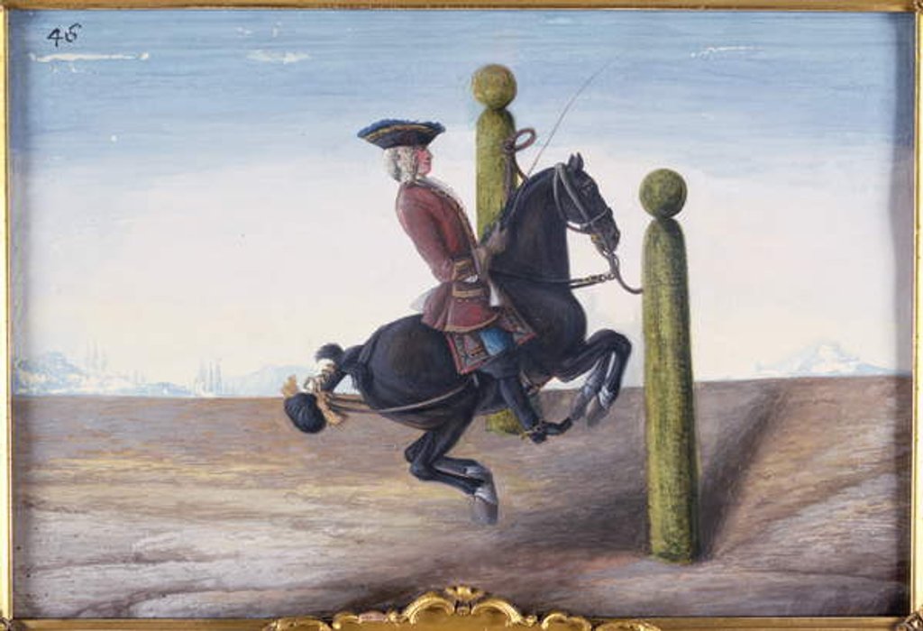 Detail of No. 46 A bay horse of the Spanish Riding School performing a dressage movement called the 'Croupade' by Baron Reis d' Eisenberg
