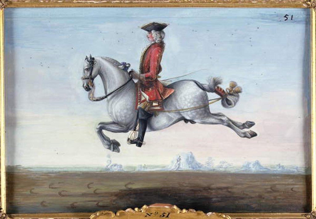 Detail of No. 51 A dappled grey horse of the Spanish Riding School performing a dressage movement called a 'Capriole' by Baron Reis d' Eisenberg