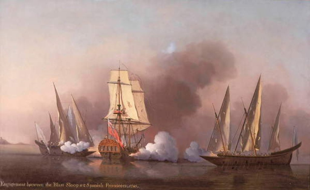 Detail of The Engagement between the Blast Sloop and two Spanish Privateers, 1745 by Samuel Scott