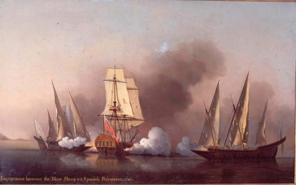 Detail of The Engagement between the Blast Sloop and two Spanish Privateers, 1745 by Samuel Scott