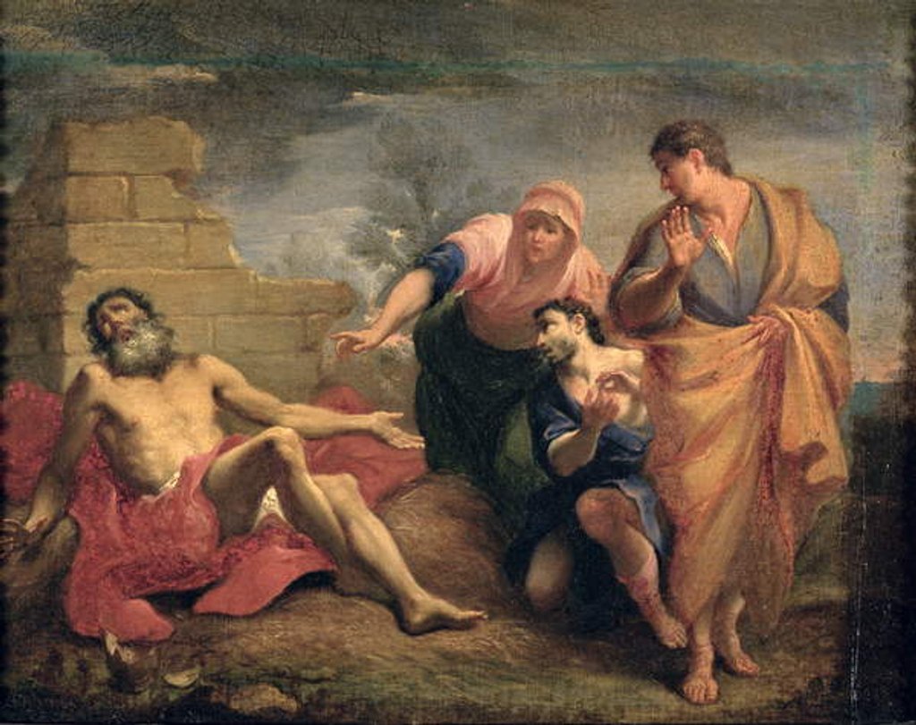 Detail of Job with his wife and friends by Andrea Sacchi