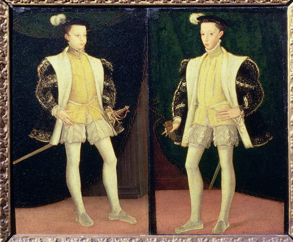 Detail of Left to right Francis II and Charles IX of France by Francois (school of) Clouet