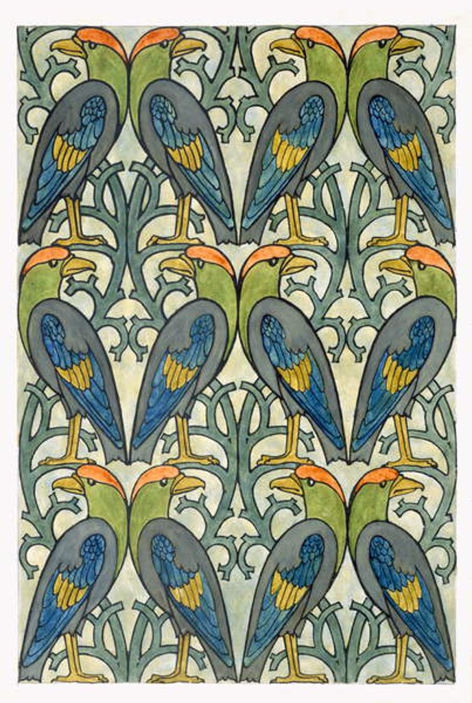 Detail of Parrot design by Charles Francis Annesley Voysey