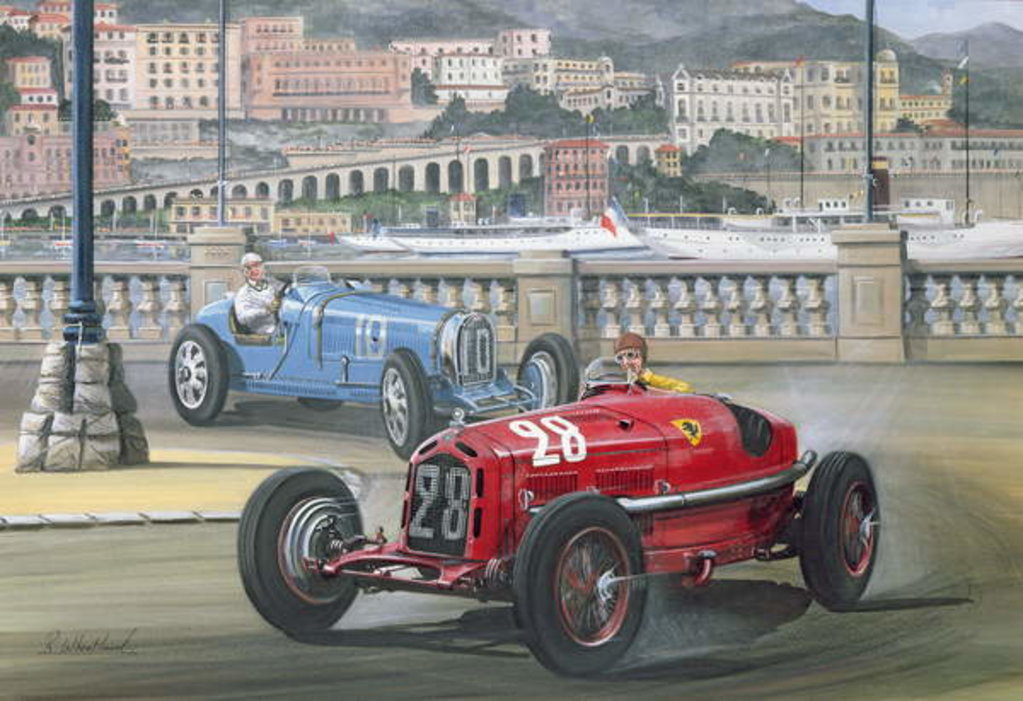 Detail of Duel on the Harbour Front, Monaco Grand Prix in 1933 by Richard Wheatland
