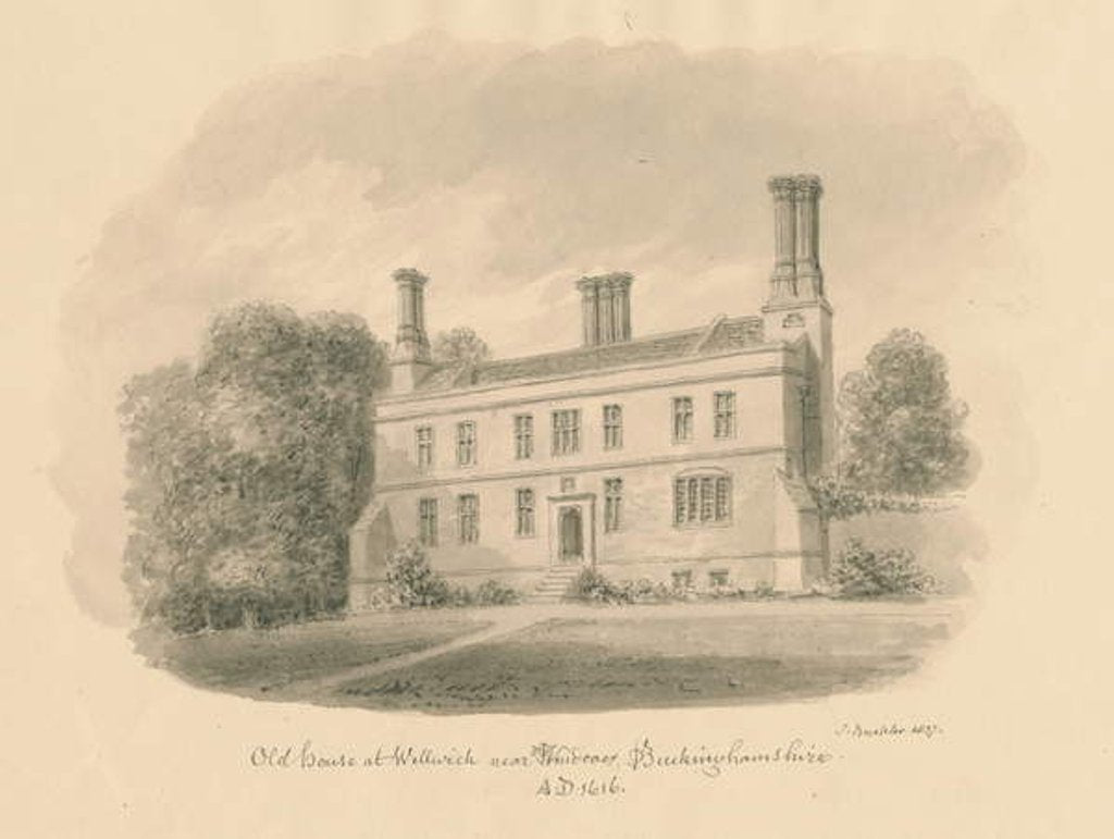 Detail of Buckinghamshire - Wellwick - Old House: sepia drawing vignetted, 1837 by John Buckler