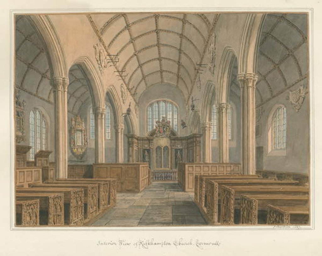 Detail of Cornwall - Kilkhampton Church - Interior View, 1827 by John Buckler