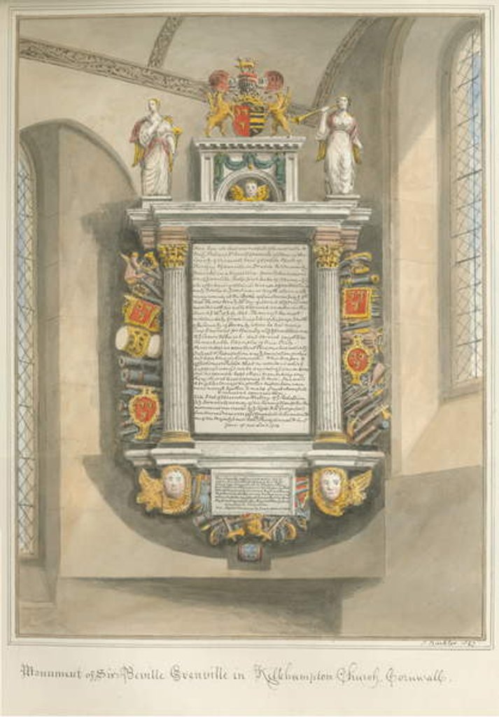 Detail of Cornwall - Kilkhampton Church - Monument of Sir Bevil Grenville, 1827 by John Buckler
