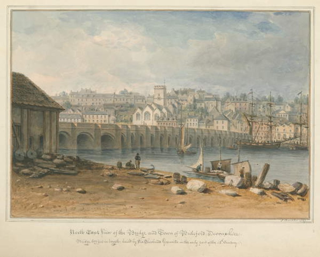 Detail of Devonshire - Bideford - Bridge and Town, 1827 by John Buckler