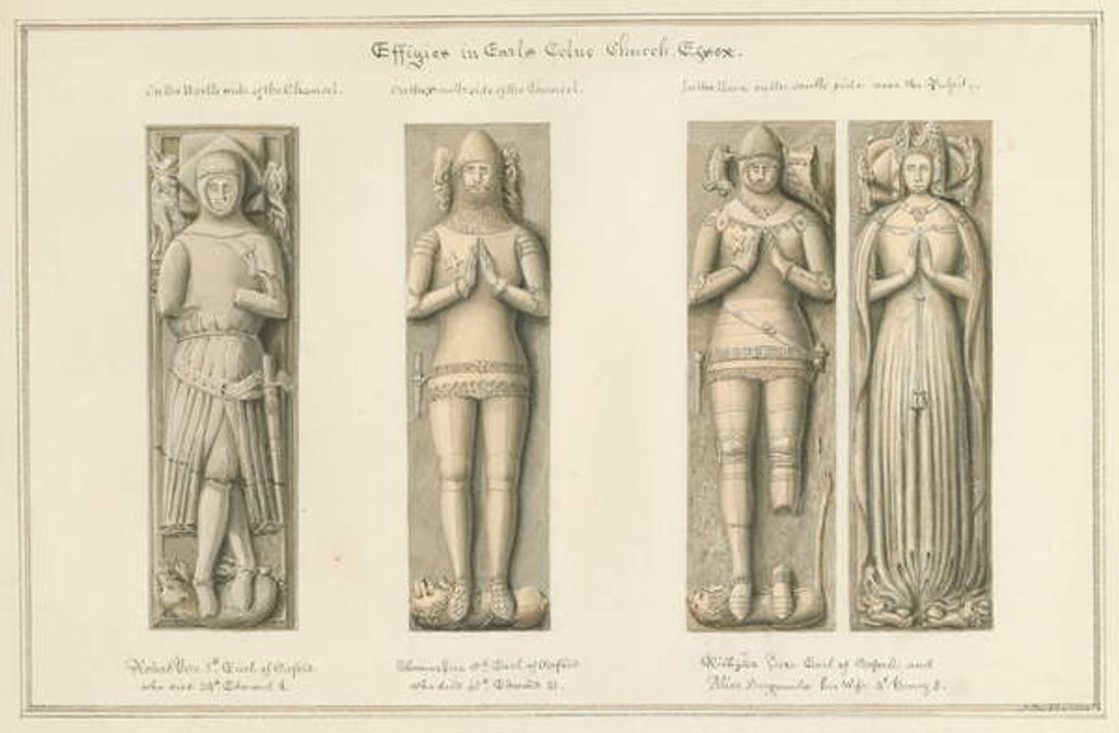 Detail of Essex - Earls Colne Church - Effigies by John Buckler