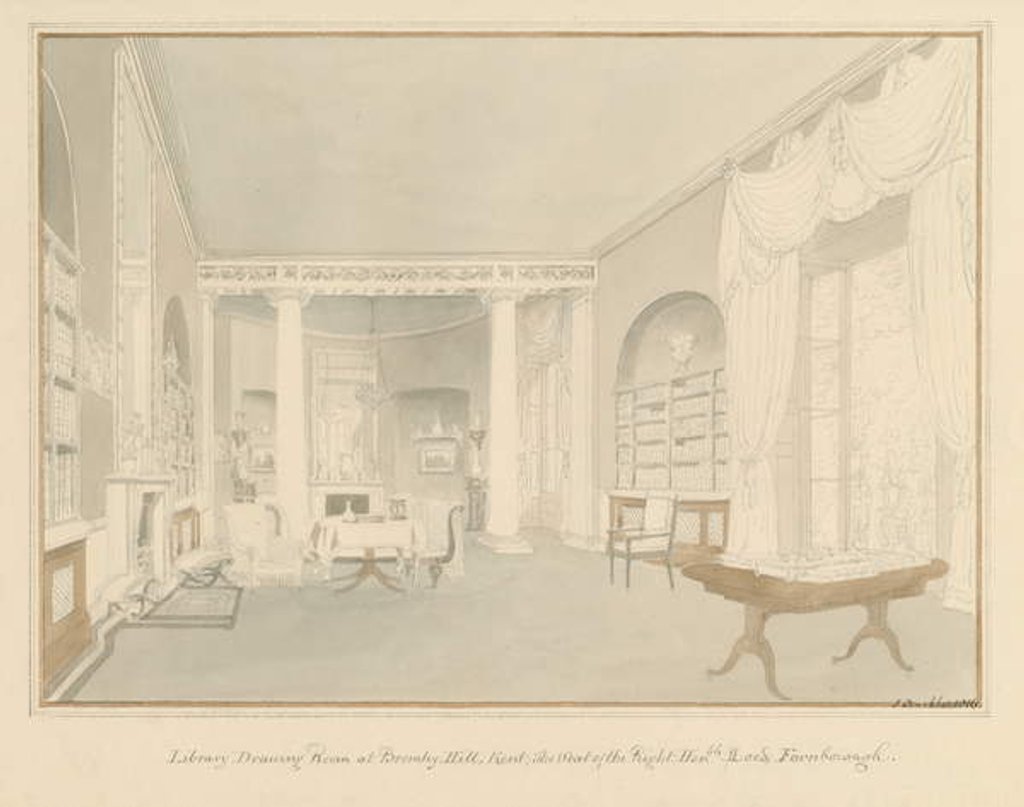 Detail of Kent - Bromley Hill - Interior of Library Drawing Room, 1816 by John Buckler