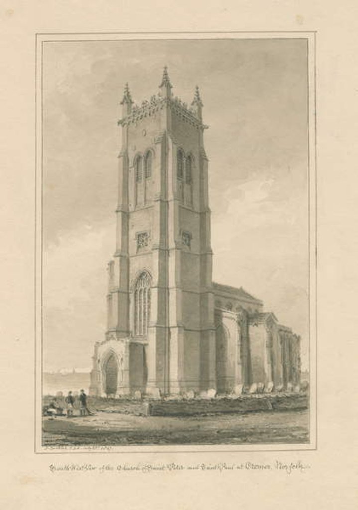 Detail of Norfolk - Cromer - St. Peter and St. Paul's Church: sepia drawing, 1847 by John Buckler