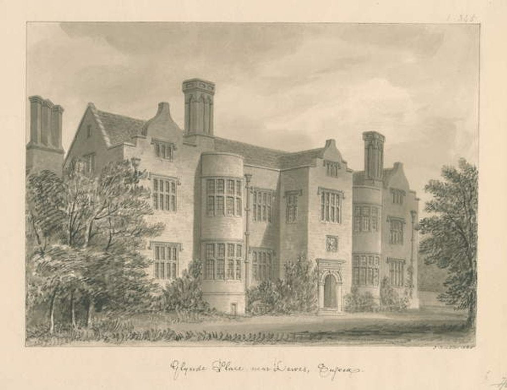 Detail of Sussex - Lewes - Glynde Place: sepia drawing, 1830 by John Buckler