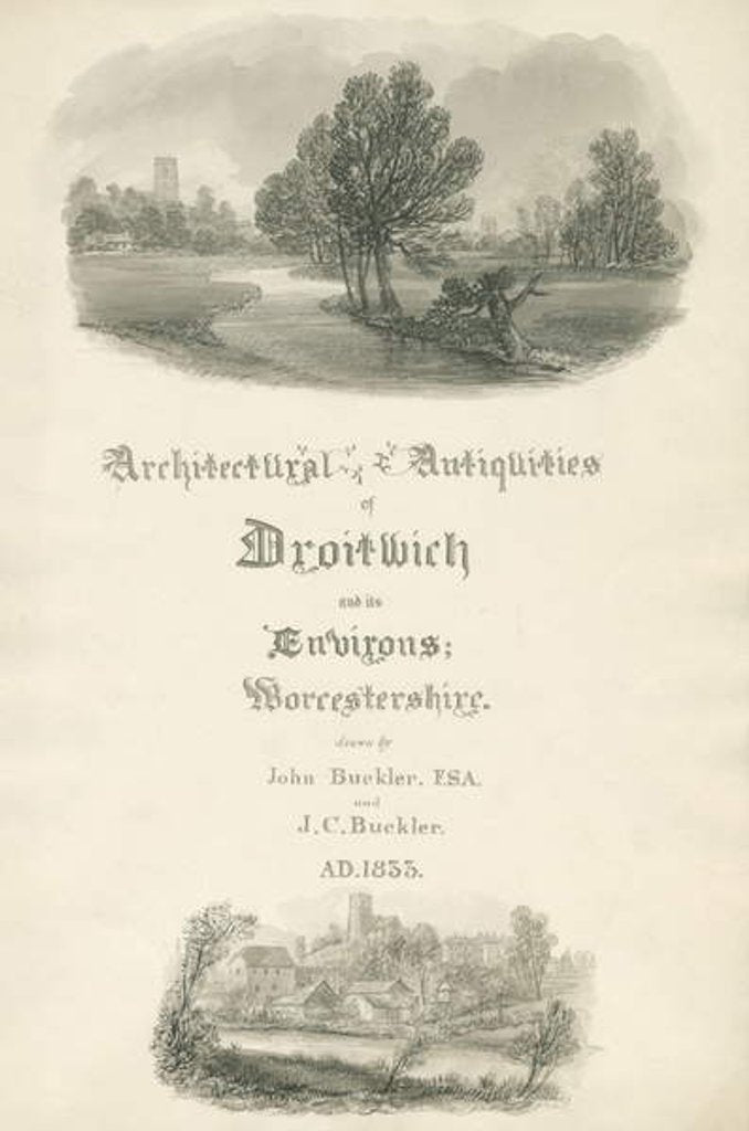 Detail of Worcestershire - Title Page for portfolio of work by John and J. C. Buckler by John Buckler