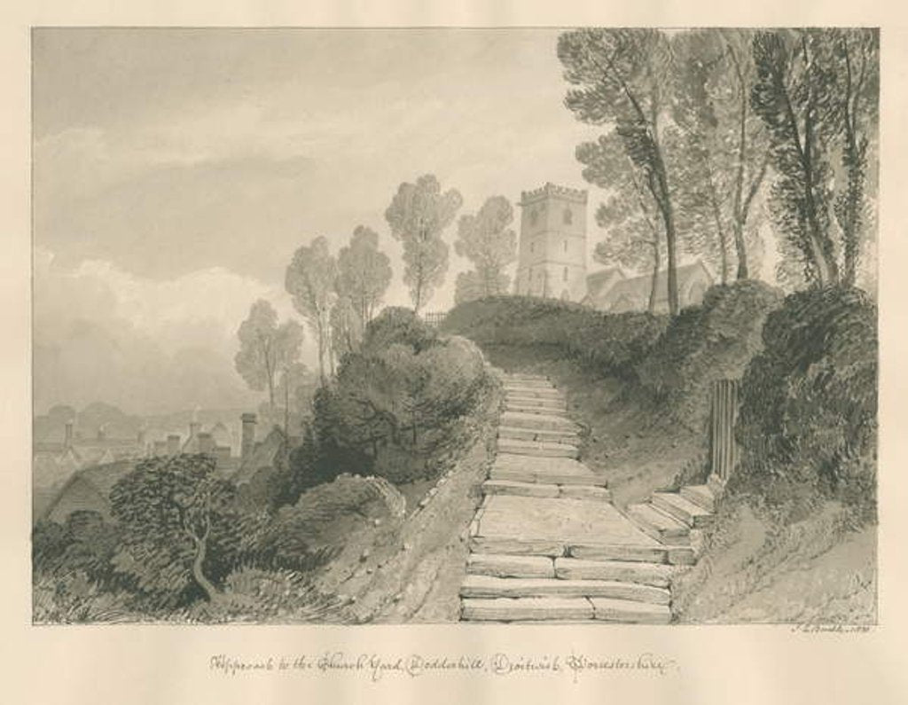 Detail of Worcestershire - Droitwich - Dodderhill Church: sepia drawing, 1833 by John Chessell Buckler