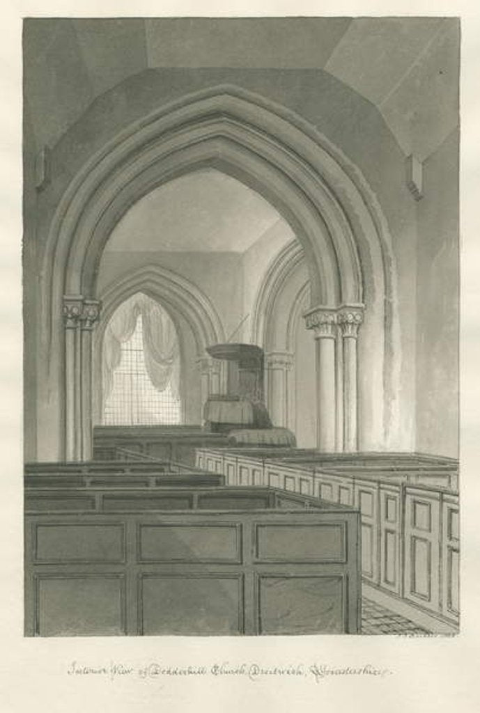 Detail of Worcestershire - Droitwich - Dodderhill Church Interior by John Chessell Buckler