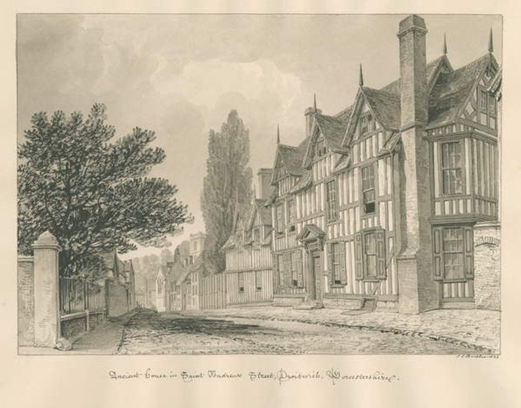 Detail of Worcestershire - Droitwich - Saint Andrew's Street Ancient House : sepia drawing, 1833 by John Chessell Buckler