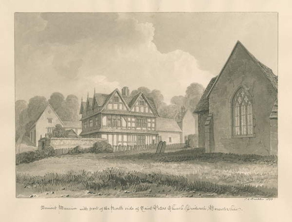 Detail of Worcestershire - Droitwich - Saint Peter's Church Ancient Mansion by John Chessell Buckler