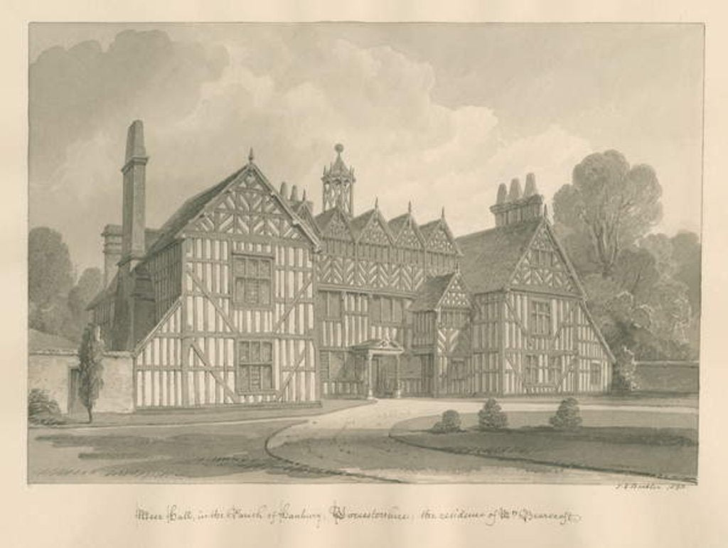Detail of Worcestershire - Hanbury - Meer Hall: sepia drawing, 1833 by John Chessell Buckler