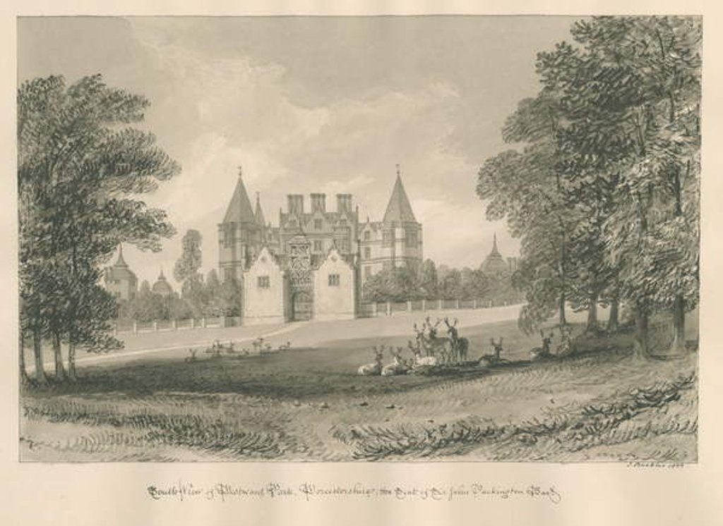 Detail of Worcestershire - Westwood Park: sepia drawing, 1833 by John Buckler