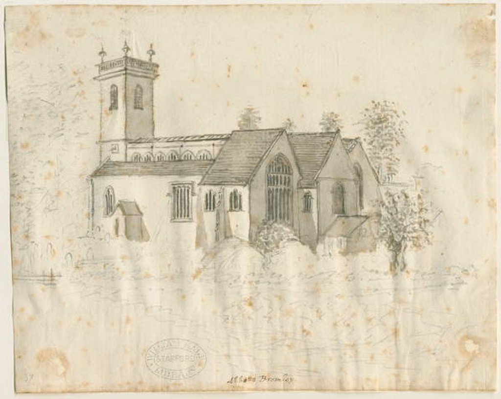 Detail of Abbots Bromley Church : pencil sketch with slight wash, nd [1762-1802] by Stebbing Shaw
