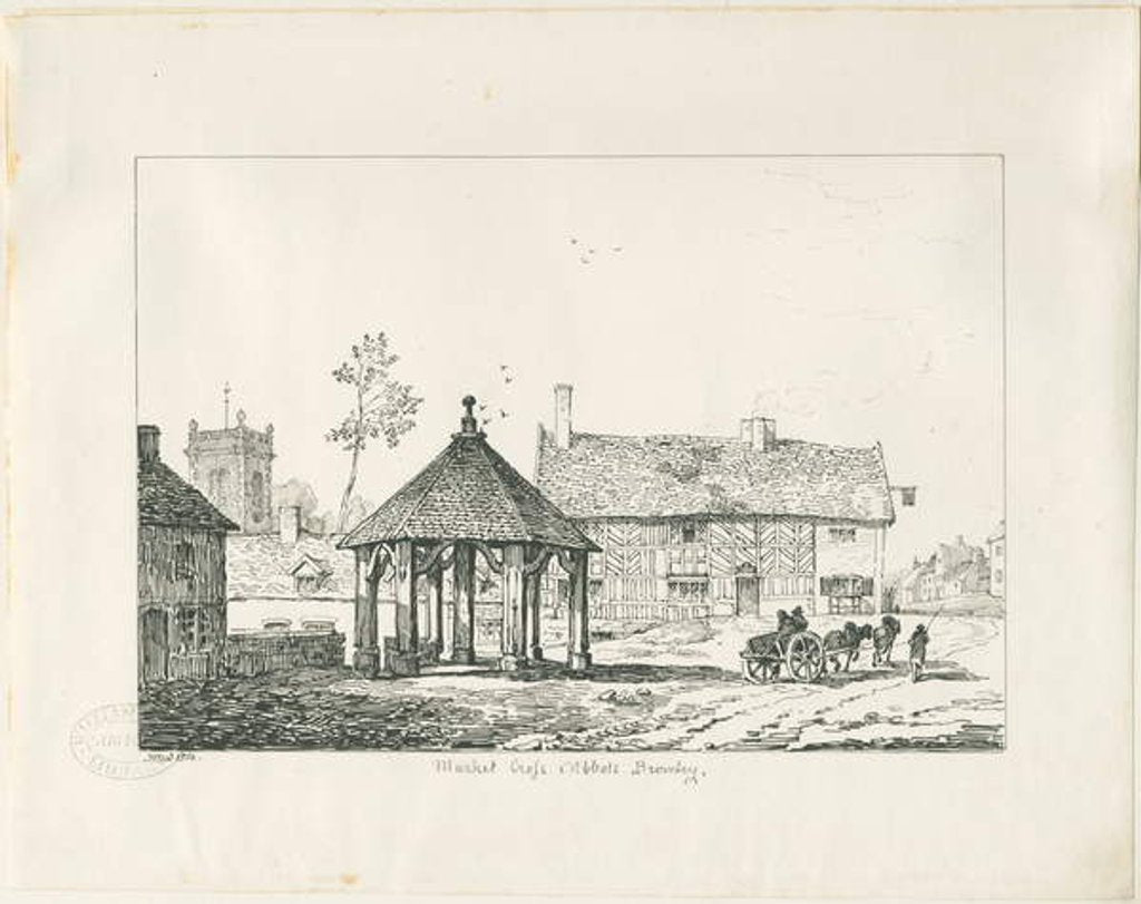 Detail of Abbots Bromley - Tudor Market Cross and House: pen and ink drawing, 1836 by Thomas Peploe Wood