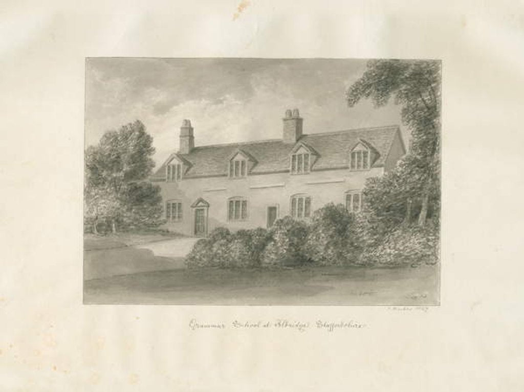 Detail of Aldridge Grammar School: sepia drawing, 1847 by John Buckler