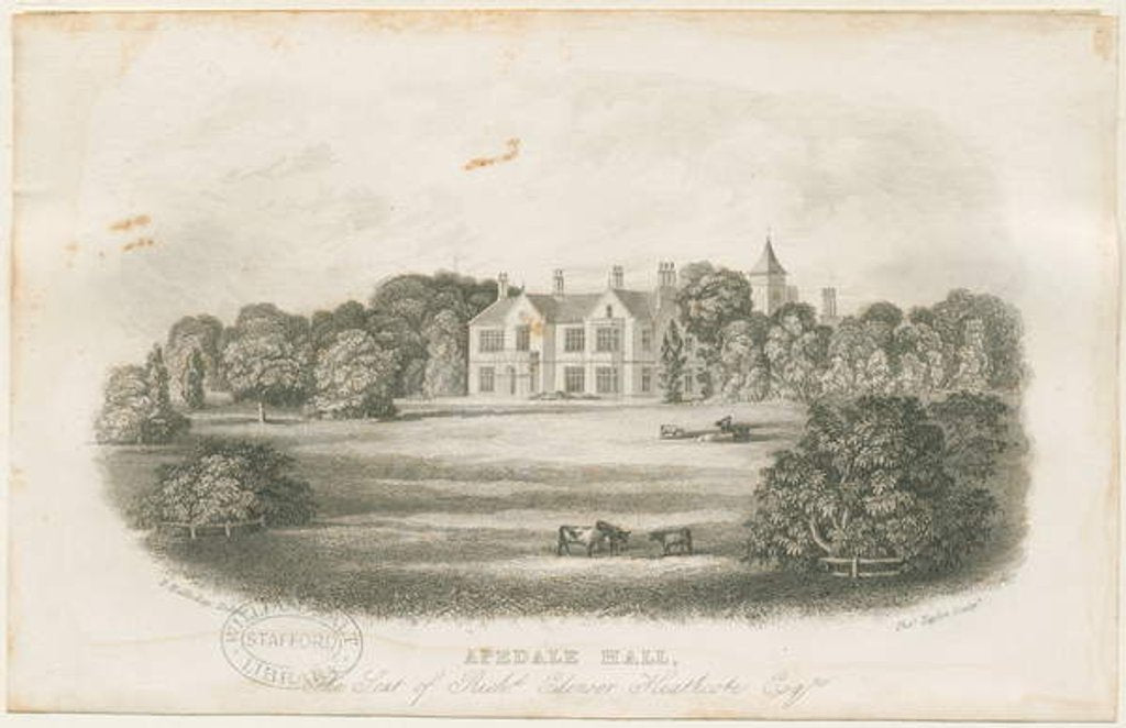 Detail of Apedale Hall House and Park: steel engraving, nd [?late 18th cent] by Richard Edensor Heathcote