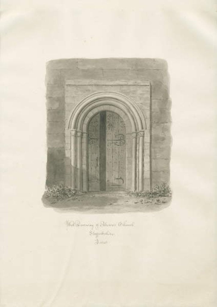 Detail of Alrewas Church - West Doorway: sepia drawing, 1848 by John Buckler