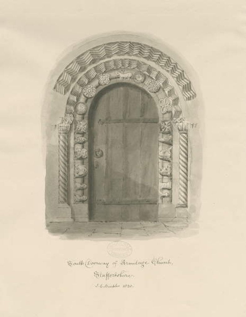 Detail of Armitage Church - South Doorway by John Chessell Buckler