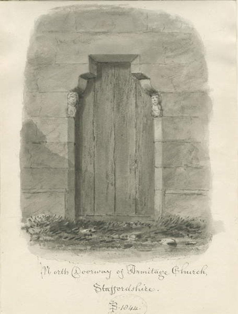 Detail of Armitage Church - North Doorway: sepia drawing , 1844 by John Buckler