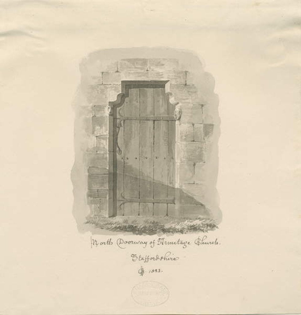Detail of Armitage Church - North Doorway by John Chessell Buckler